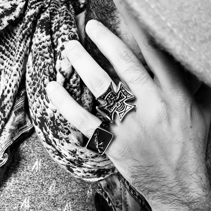 Large "13" Skull In Maltese Cross Stainless Steel Ring
