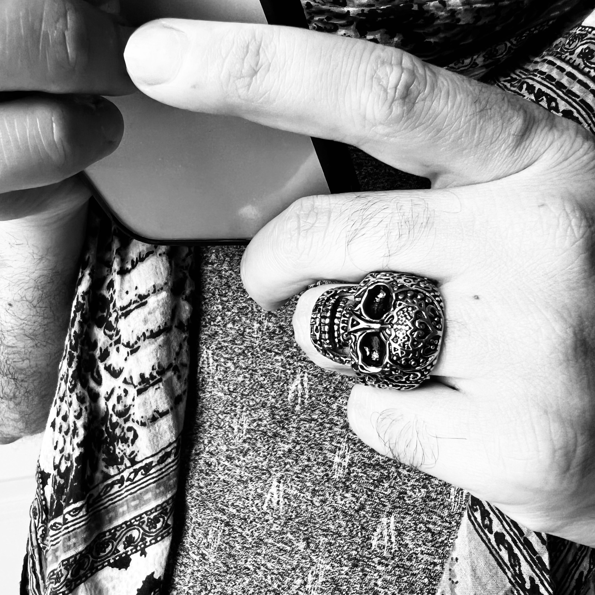 Large Detailed Skull Black CZ Eyed Stainless Steel Ring