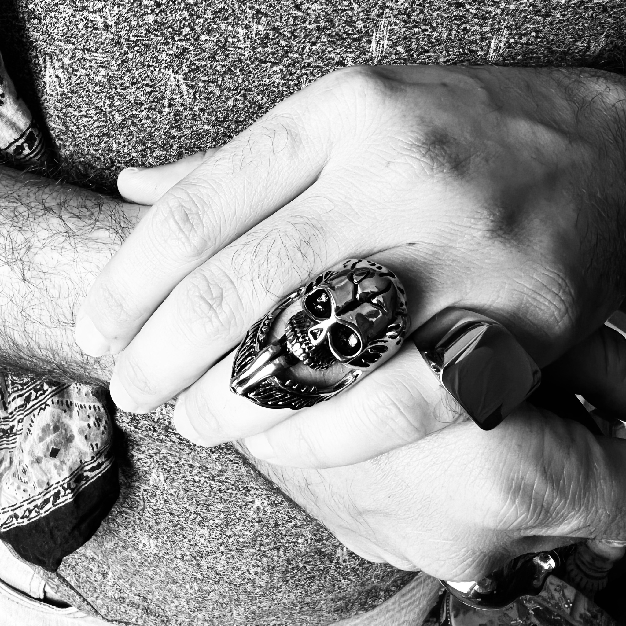 Polished Bearded Skull Stainless Steel Ring