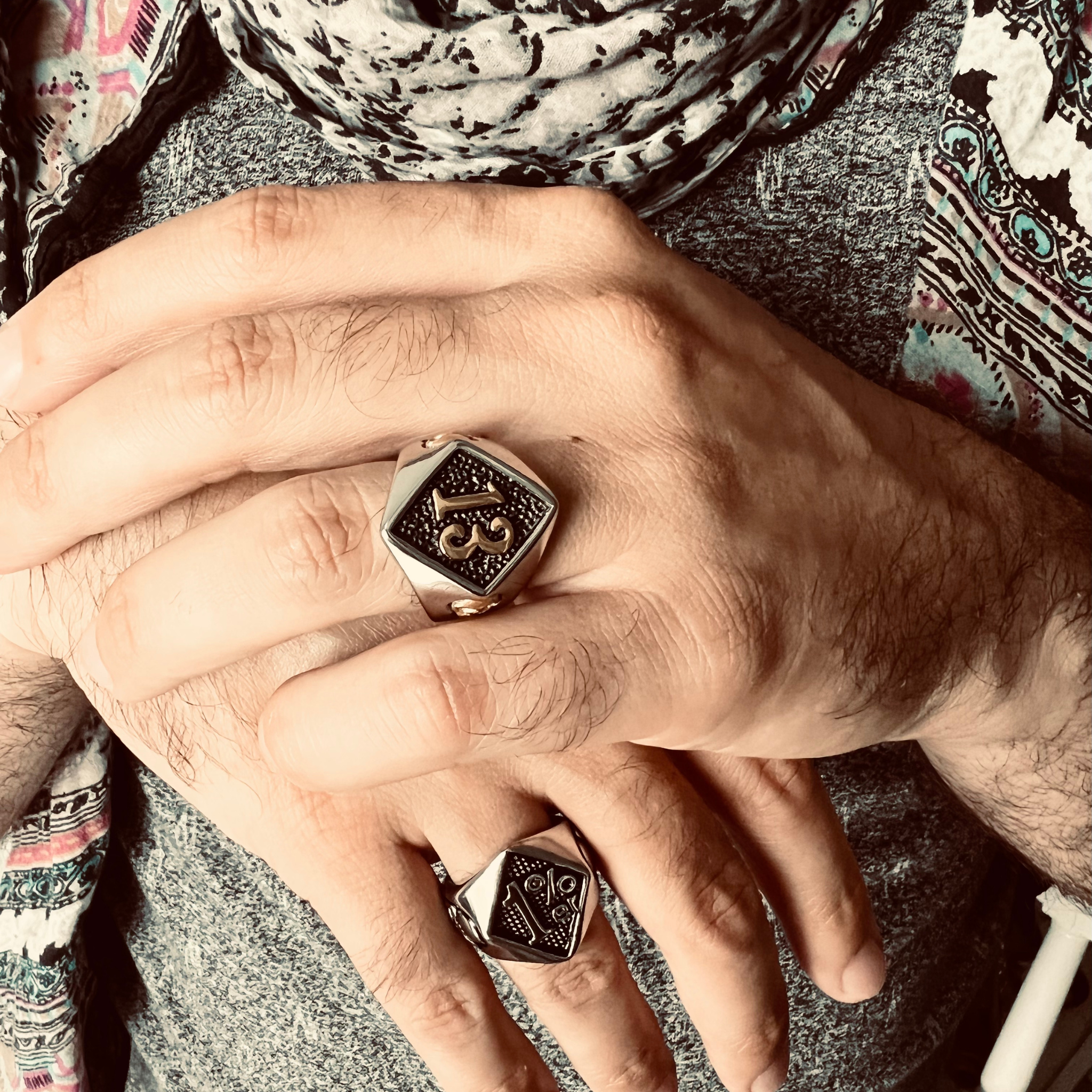Stainless Steel 18K Gold PVD Coated Accents "13" and Skulls Signet Ring
