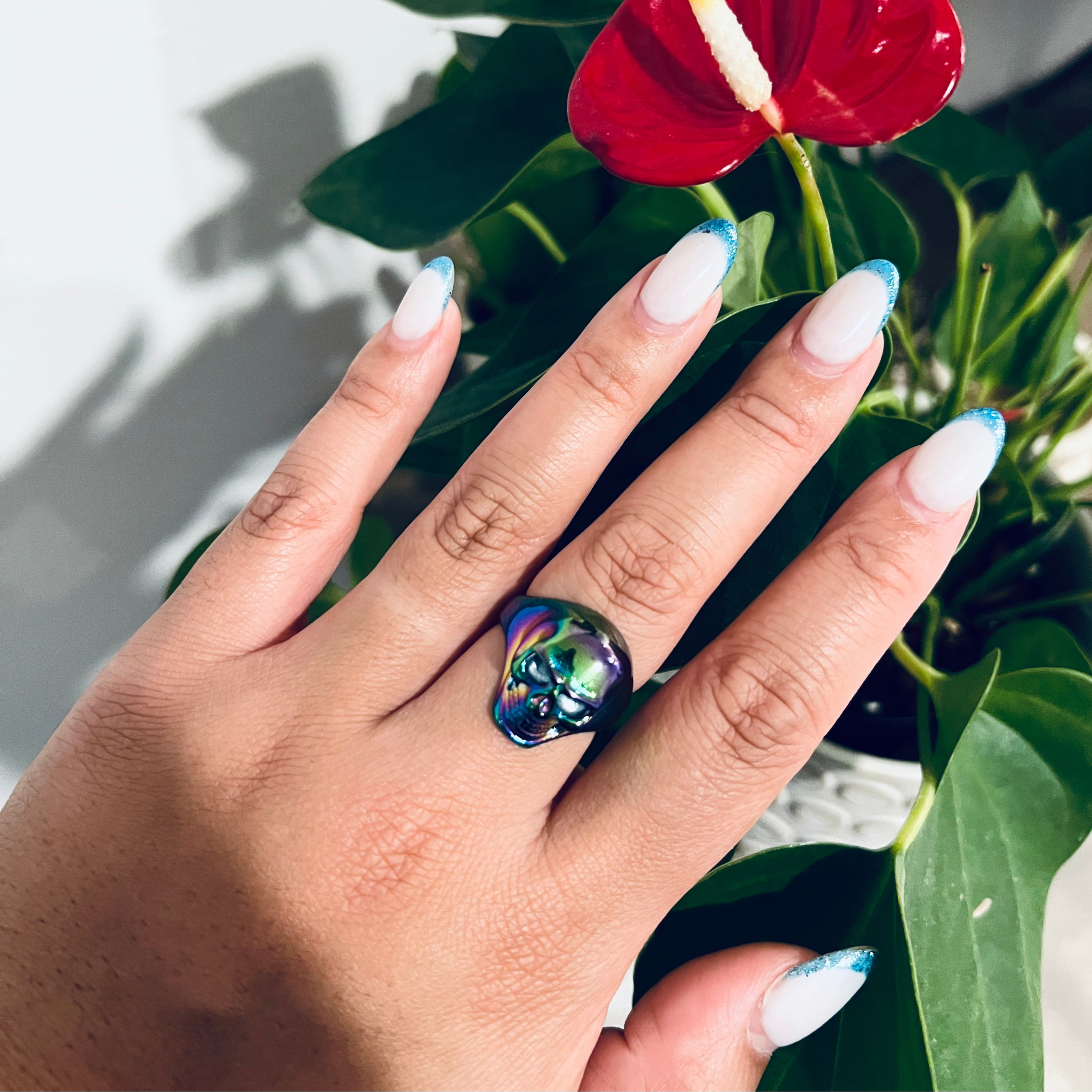 Stainless Steel Rainbow Skull Ring