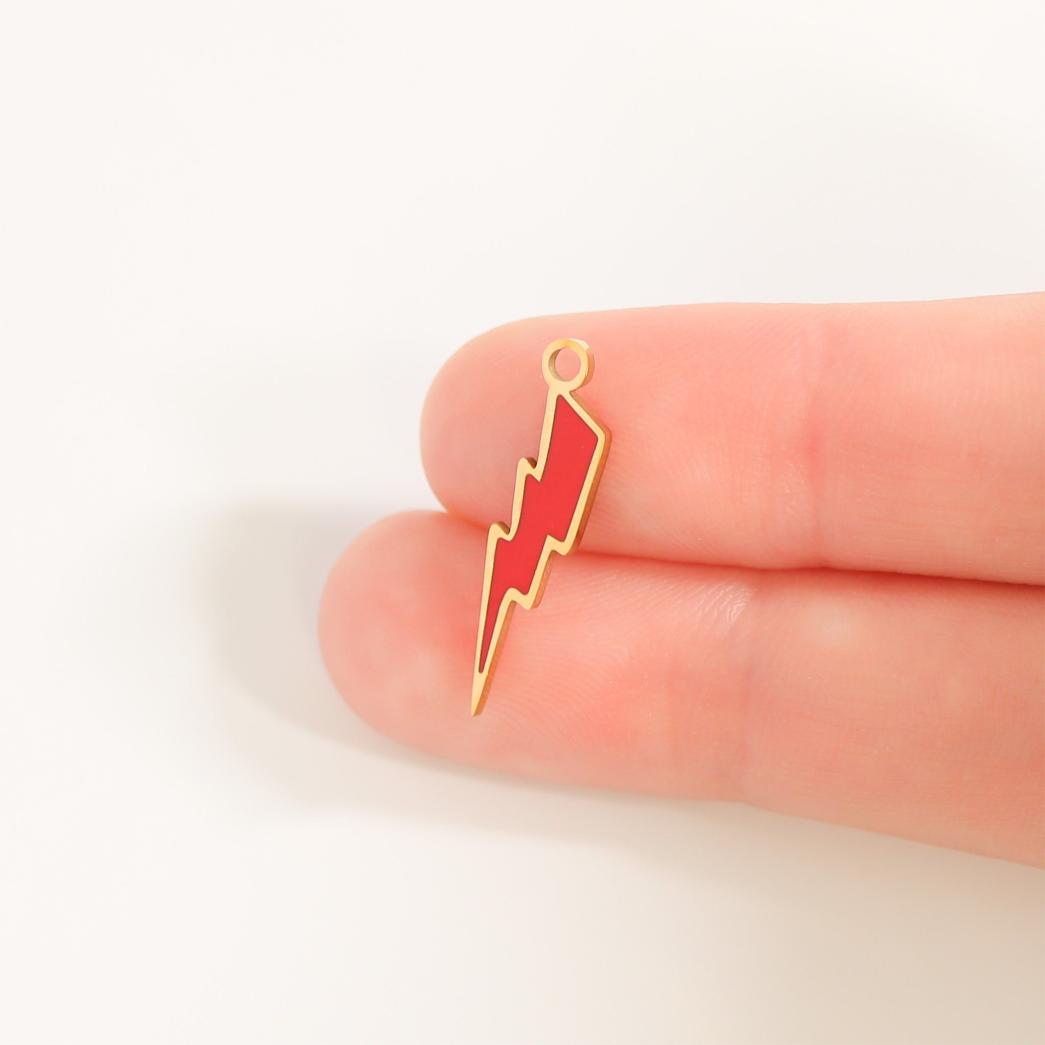 18K Gold PVD Stainless Steel Epoxy Lightning Bolt Charm