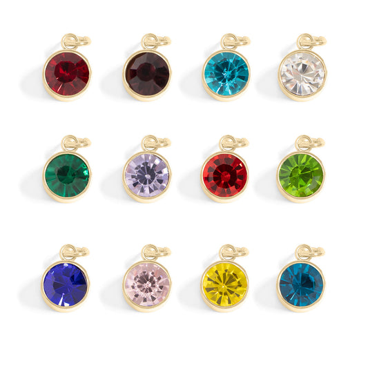 18K Gold PVD Stainless Steel Round Birthstone Charm 8mm