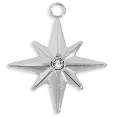 18K Gold PVD Stainless Steel CZ Compass Star Charm