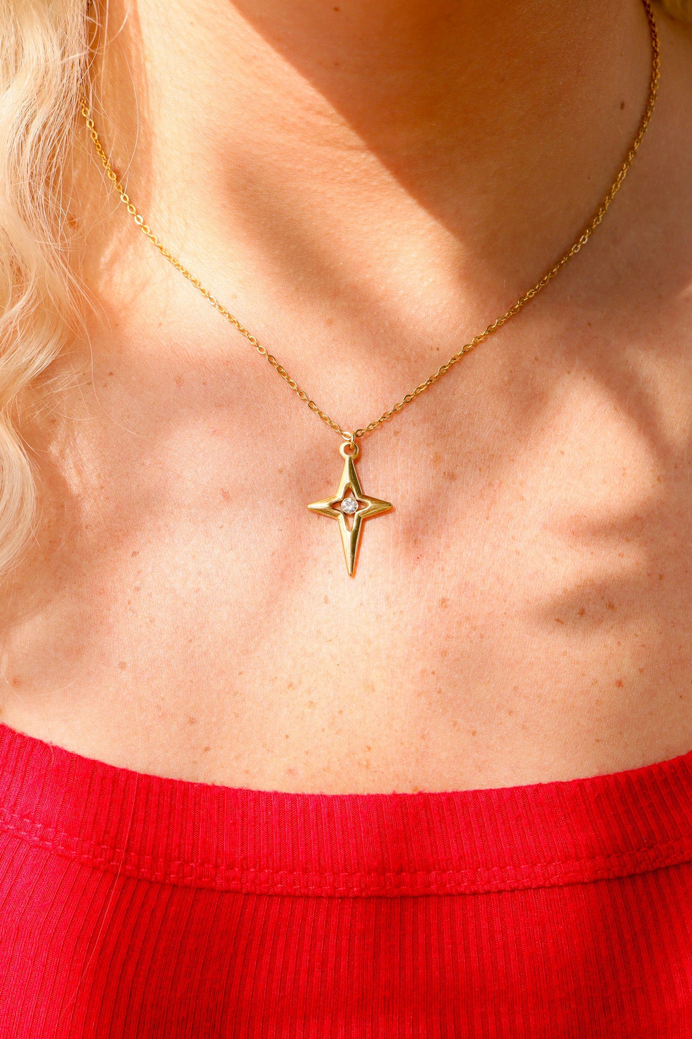 18K Gold PVD Stainless Steel Compass Star Charm