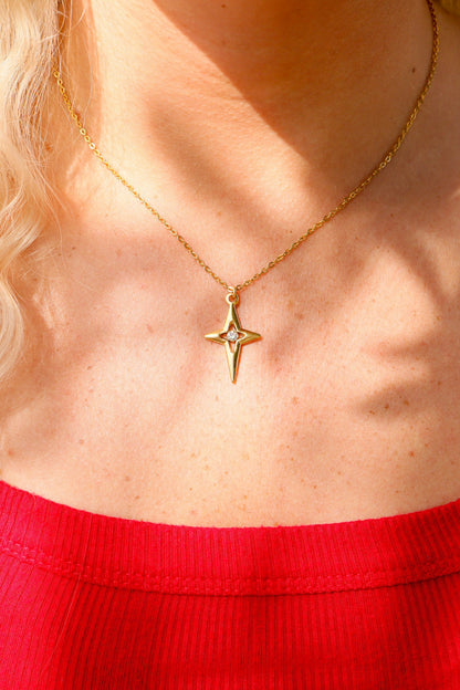 18K Gold PVD Stainless Steel Compass Star Charm