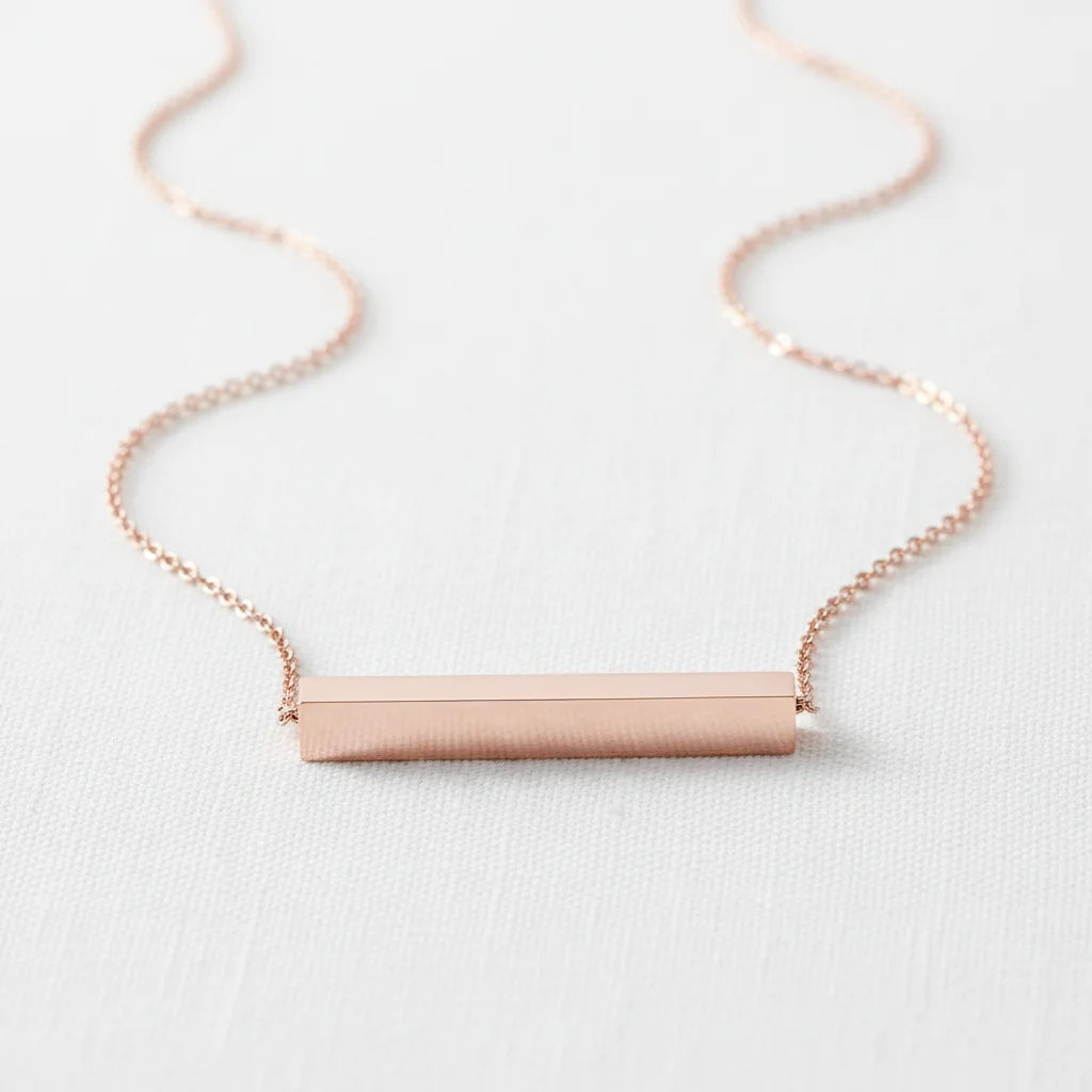 18K Gold PVD Stainless Steel Large Square 4-Sided Horizontal Polished Bar Necklace