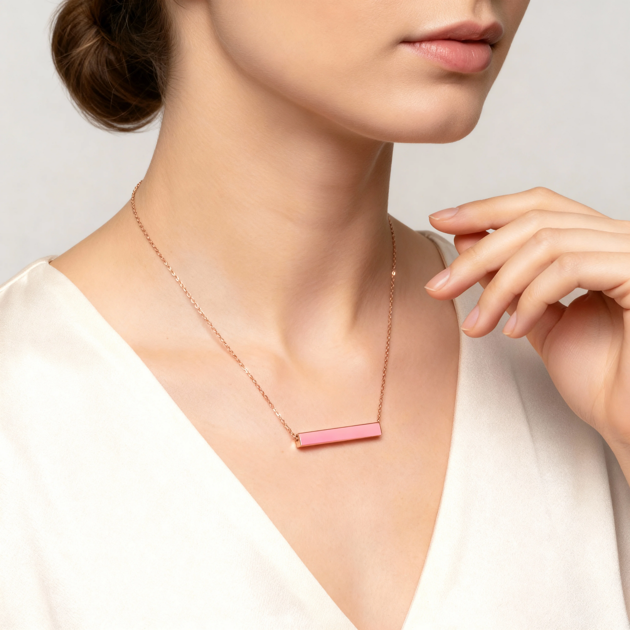 18K Gold PVD Stainless Steel Large Square 4-Sided Horizontal Polished Bar Necklace