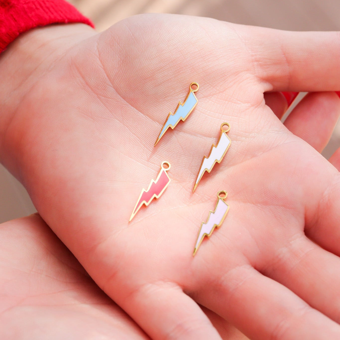 18K Gold PVD Stainless Steel Epoxy Lightning Bolt Charm