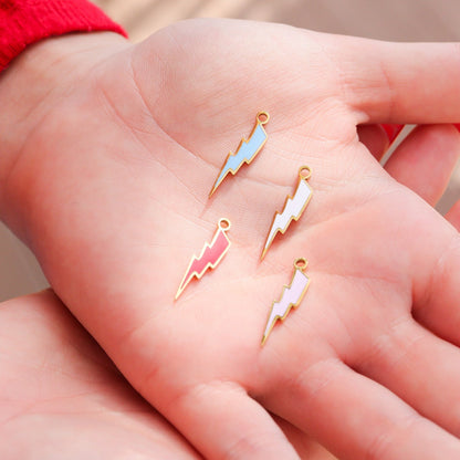 18K Gold PVD Stainless Steel Epoxy Lightning Bolt Charm