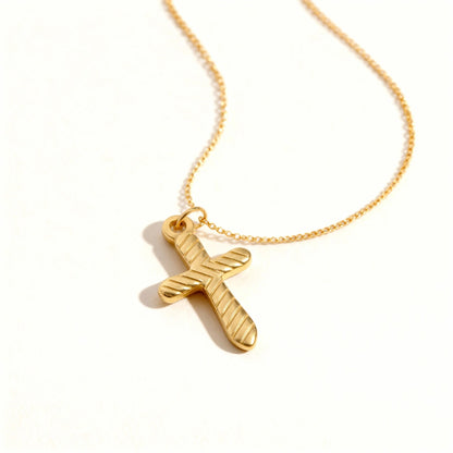18K Gold PVD Stainless Steel Textured Cross Charm