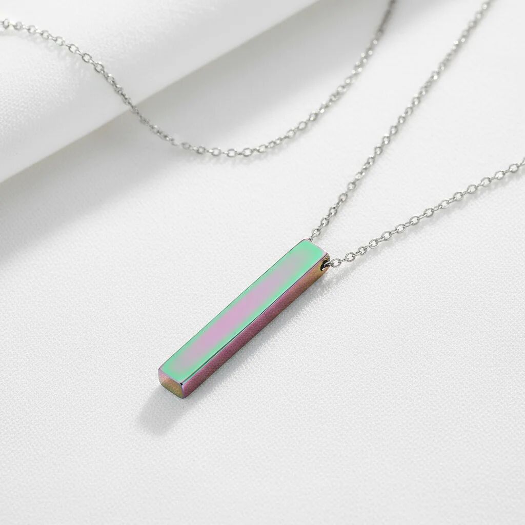 18K Gold PVD Stainless Steel Large Square 4-Sided Vertical Bar Polished Necklace