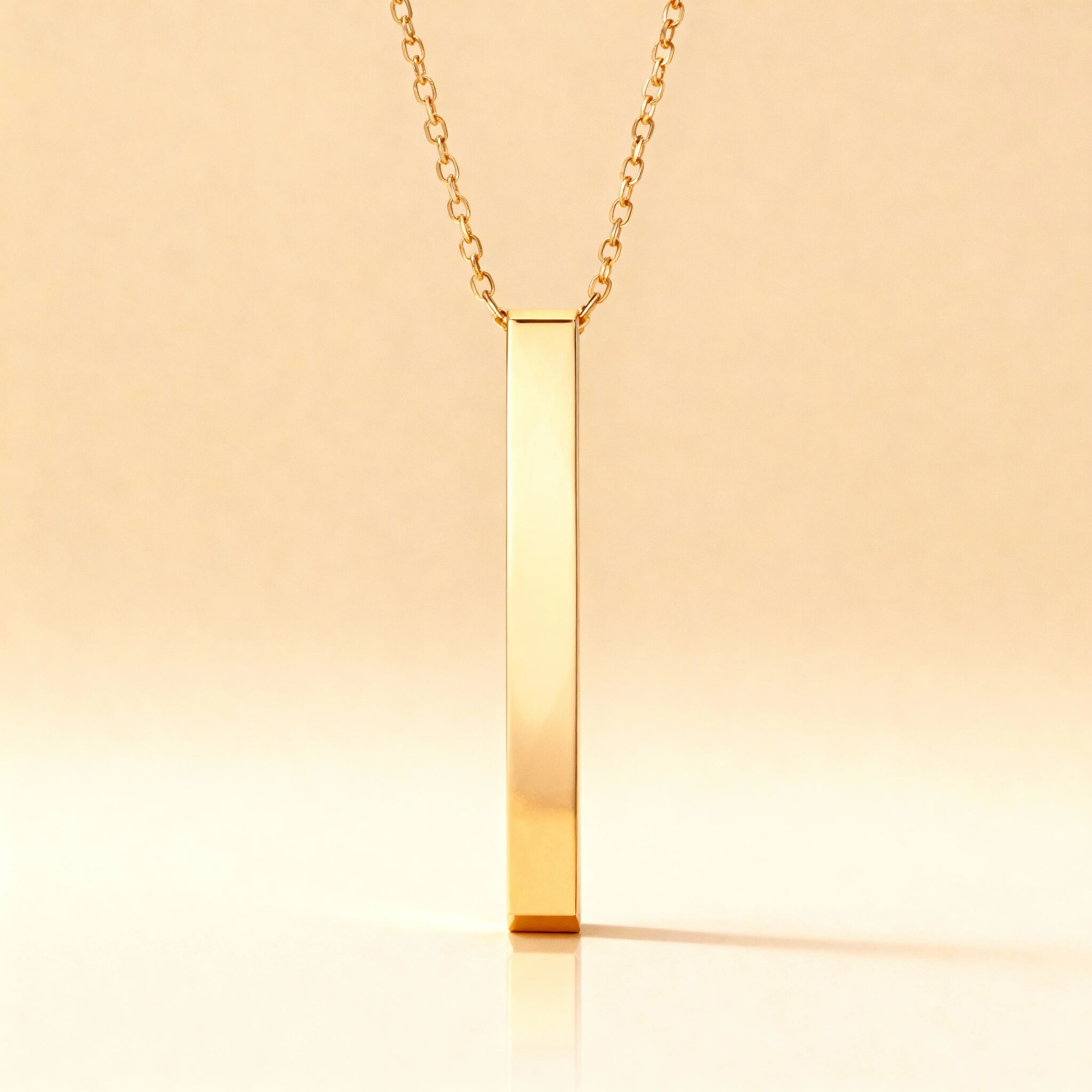 18K Gold PVD Stainless Steel Large Square 4-Sided Vertical Bar Polished Necklace