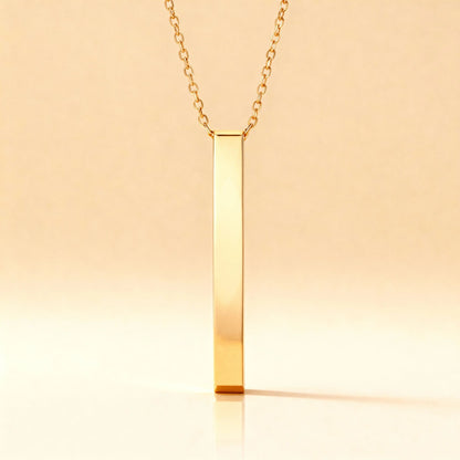 18K Gold PVD Stainless Steel Large Square 4-Sided Vertical Bar Polished Necklace
