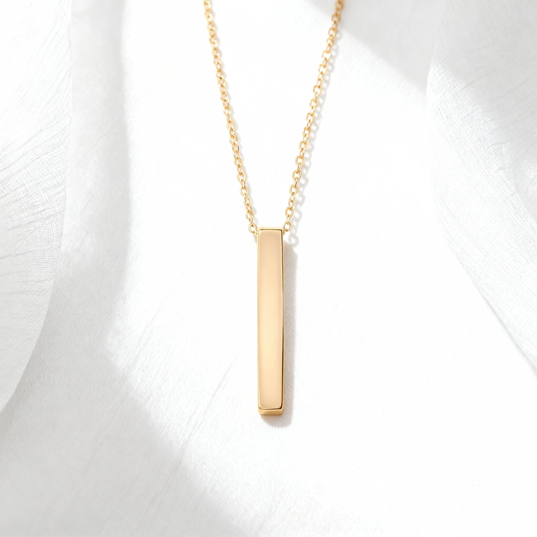 18K Gold PVD Stainless Steel Large Square 4-Sided Vertical Bar Polished Necklace