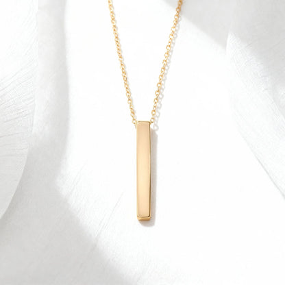 18K Gold PVD Stainless Steel Large Square 4-Sided Vertical Bar Polished Necklace