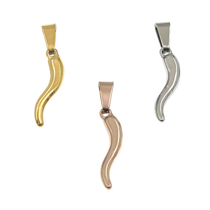Small Italian Horn "Cornicello" Stainless Steel Pendant