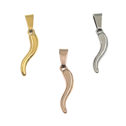 Small Italian Horn "Cornicello" Stainless Steel Pendant