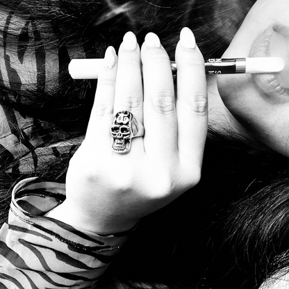 Stainless Steel Polished Flaming Skull Ring