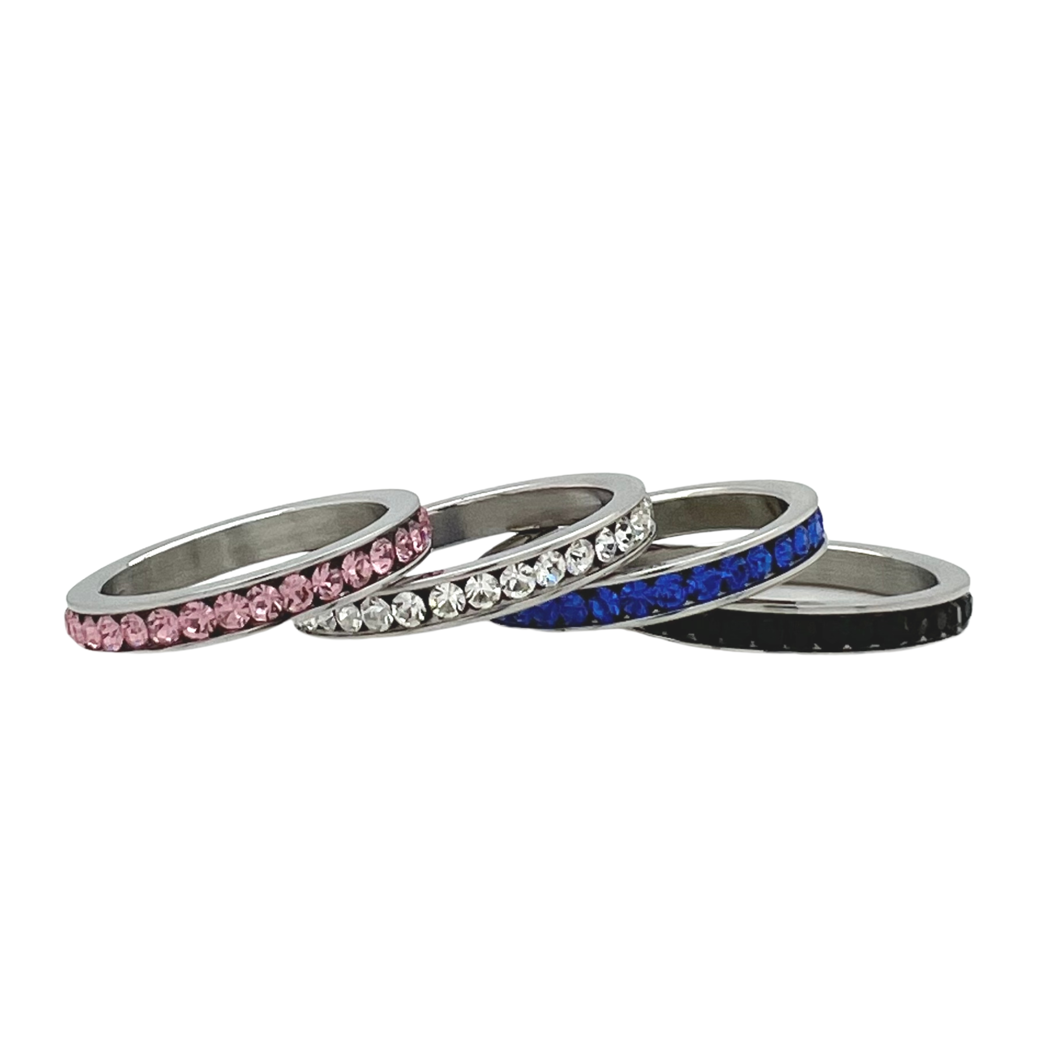 Black CZ Center Highly Polished Stainless Steel Flat Ring