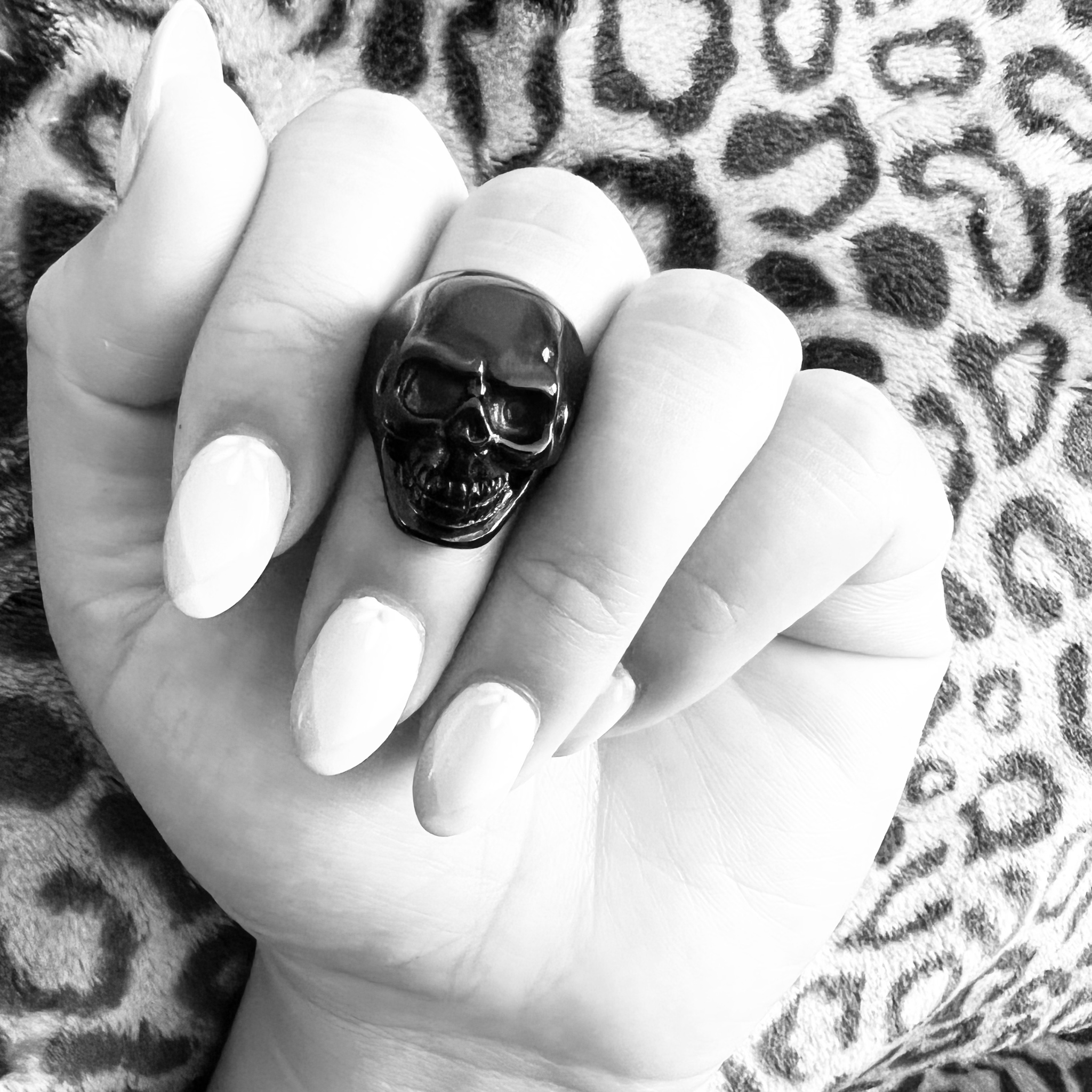 Black Grinning Skull Stainless Steel Ring