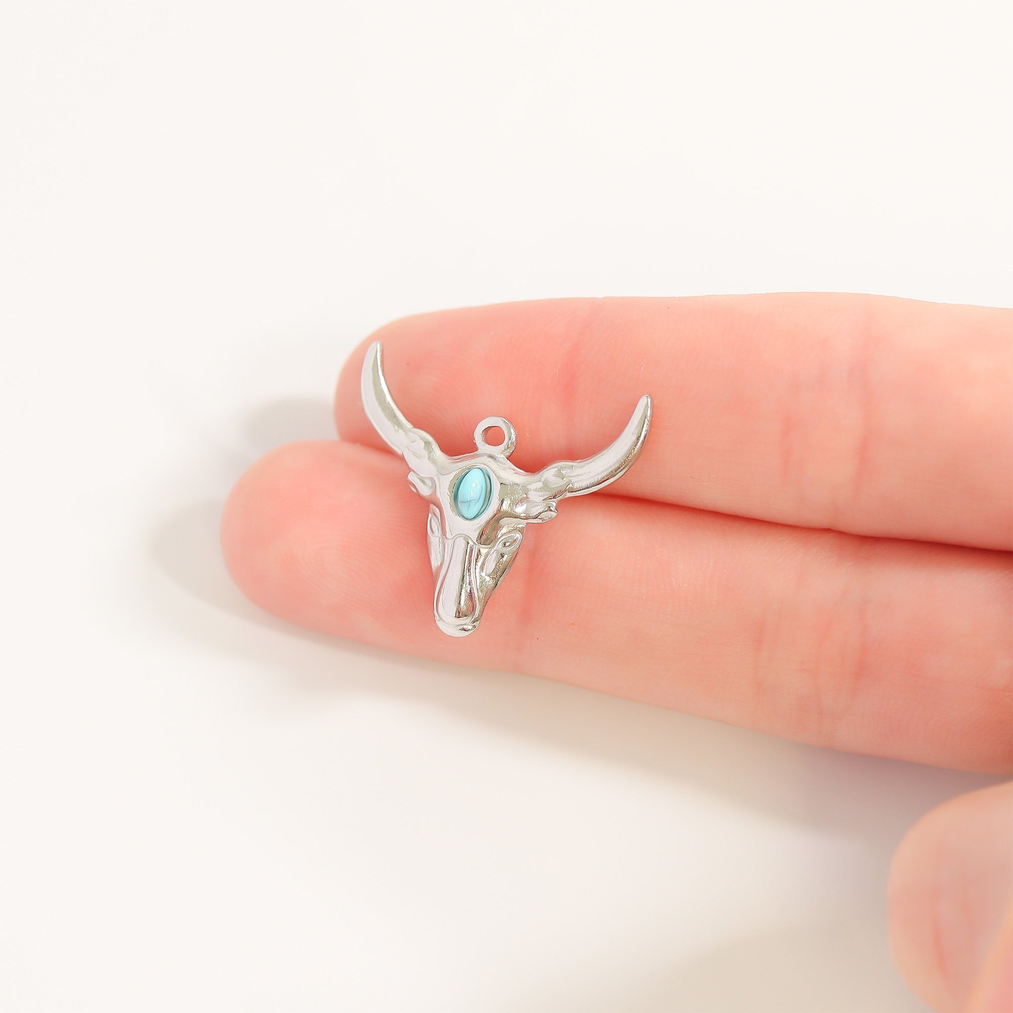 18K Gold PVD Stainless Steel Longhorn with Turquoise Charm