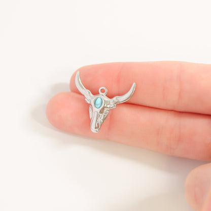 18K Gold PVD Stainless Steel Longhorn with Turquoise Charm