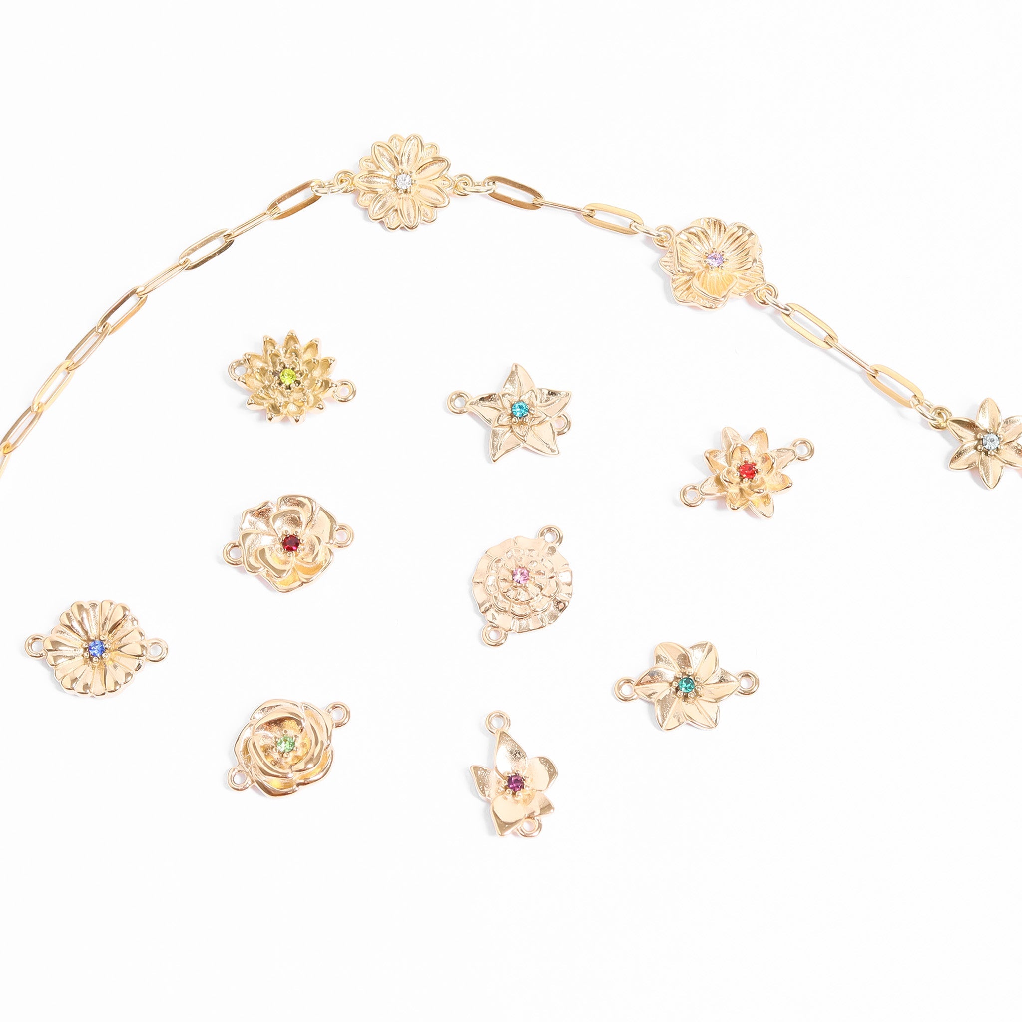 18K Gold PVD Stainless Steel 3D Birth Flower Connector Charms