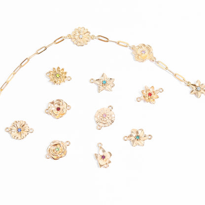 18K Gold PVD Stainless Steel 3D Birth Flower Connector Charms