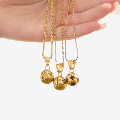 18K Gold PVD Stainless Steel 3D Volleyball Charm