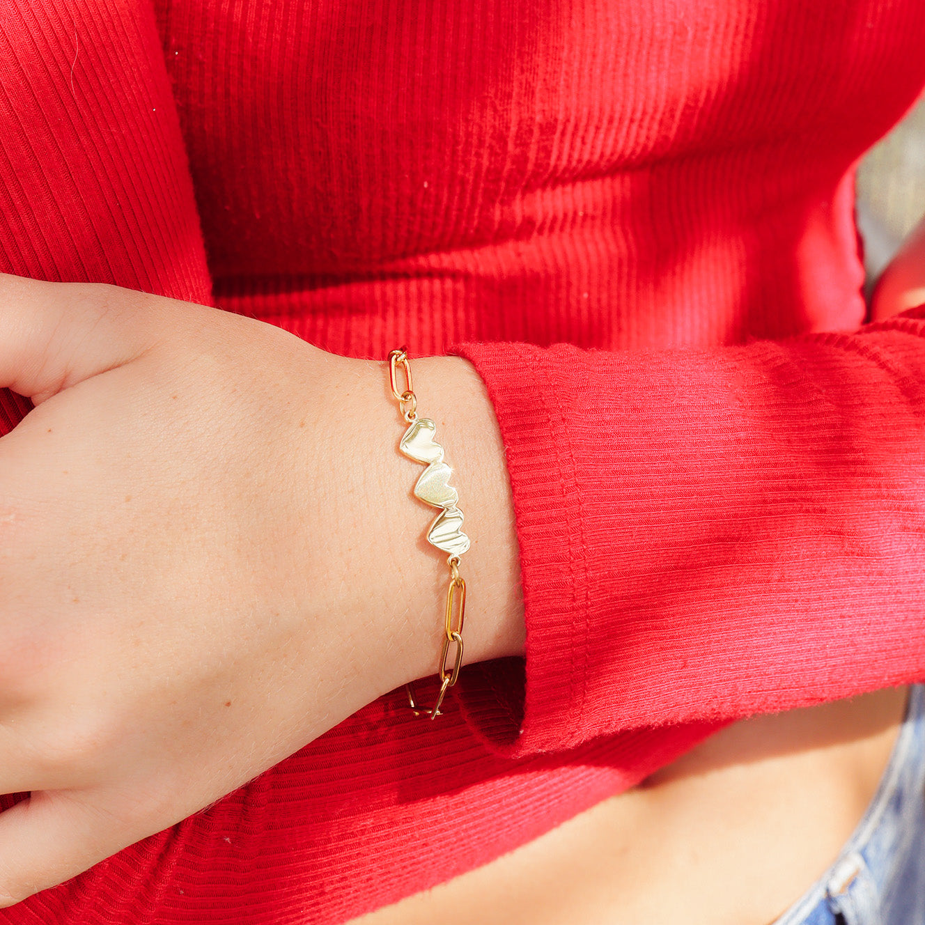 Stainless Steel Engravable 3 Heart Paperclip Bracelet