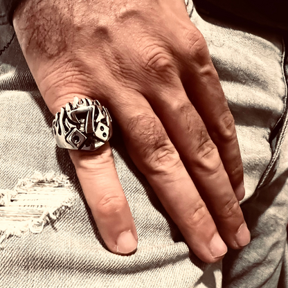 Large Detailed Lucky Seven Dice Stainless Steel Ring