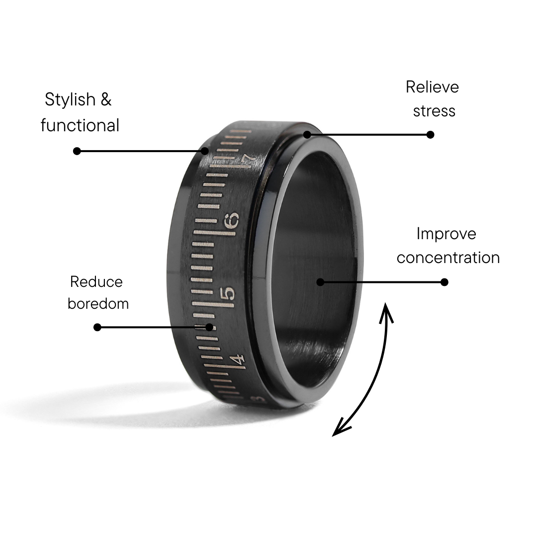 Stainless Steel Black Ruler Spinner Ring