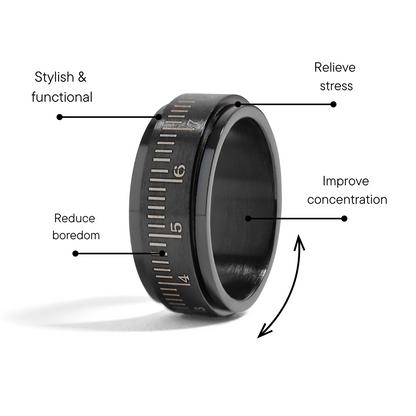 Stainless Steel Black Ruler Spinner Ring