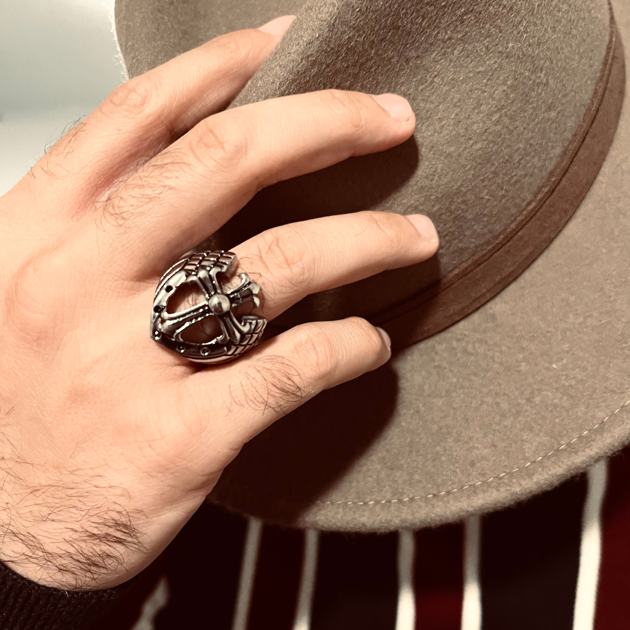 Detailed Cutout Cross Stainless Steel Ring