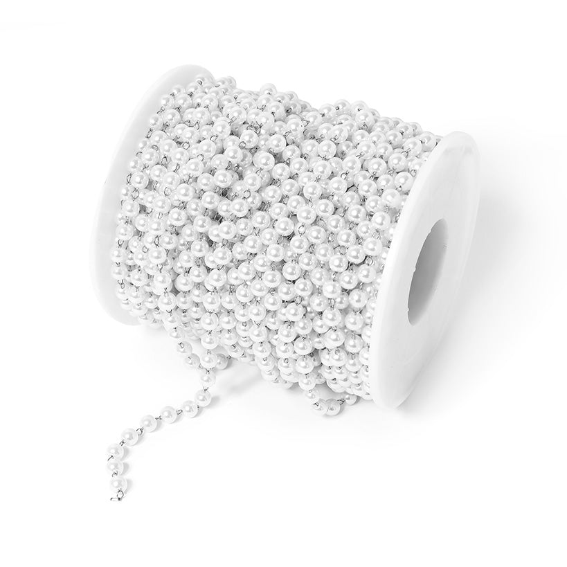 Stainless Steel Faux Pearl Bead Chain By The Foot