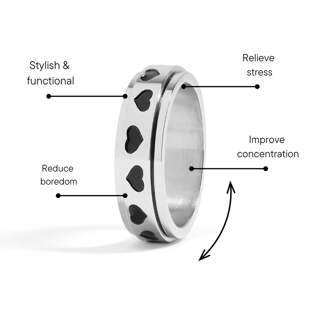 Stainless Steel Black Hearts Spinner Ring