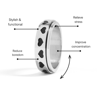 Stainless Steel Black Hearts Spinner Ring