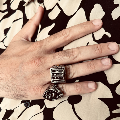 Stainless Steel Medieval Jailed Skull With 18K Gold PVD Coated Cross Accents Ring