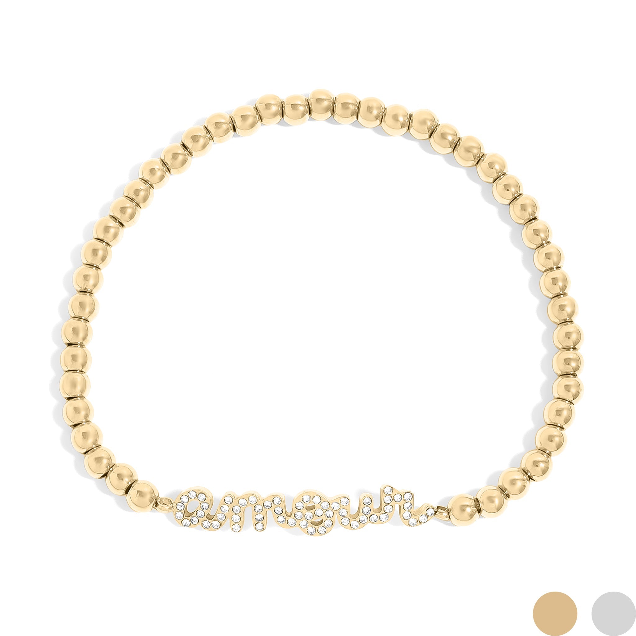 18K Gold PVD Stainless Steel Stone Amour Metal Beaded Stretch Bracelet