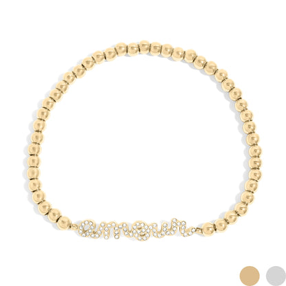 18K Gold PVD Stainless Steel Stone Amour Metal Beaded Stretch Bracelet