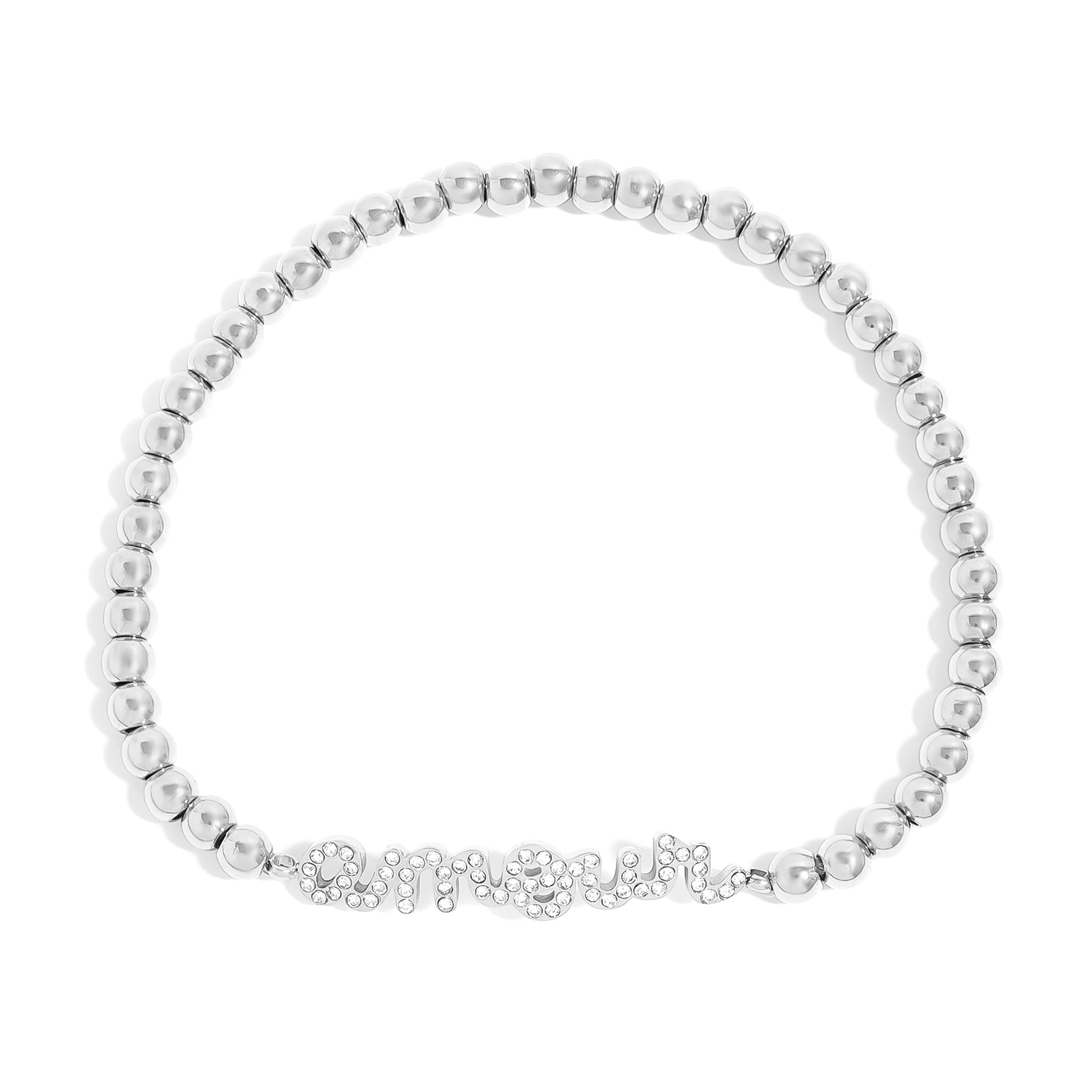 18K Gold PVD Stainless Steel Stone Amour Metal Beaded Stretch Bracelet