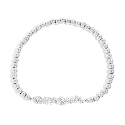 18K Gold PVD Stainless Steel Stone Amour Metal Beaded Stretch Bracelet