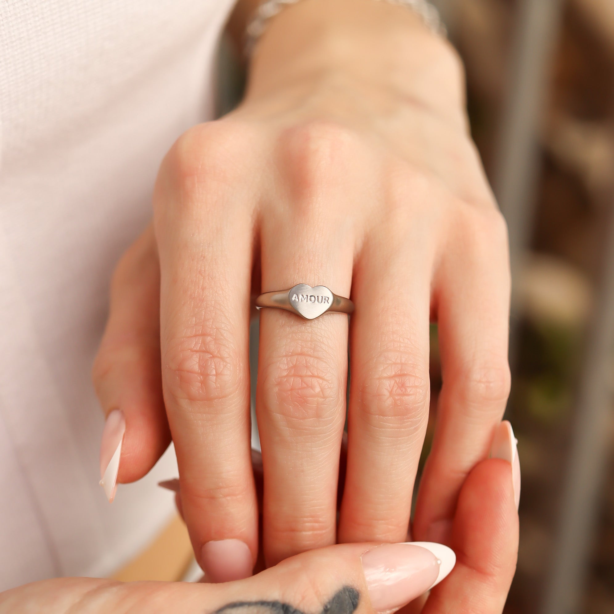 18K Gold PVD Stainless Steel Amour Heart Signet Ring