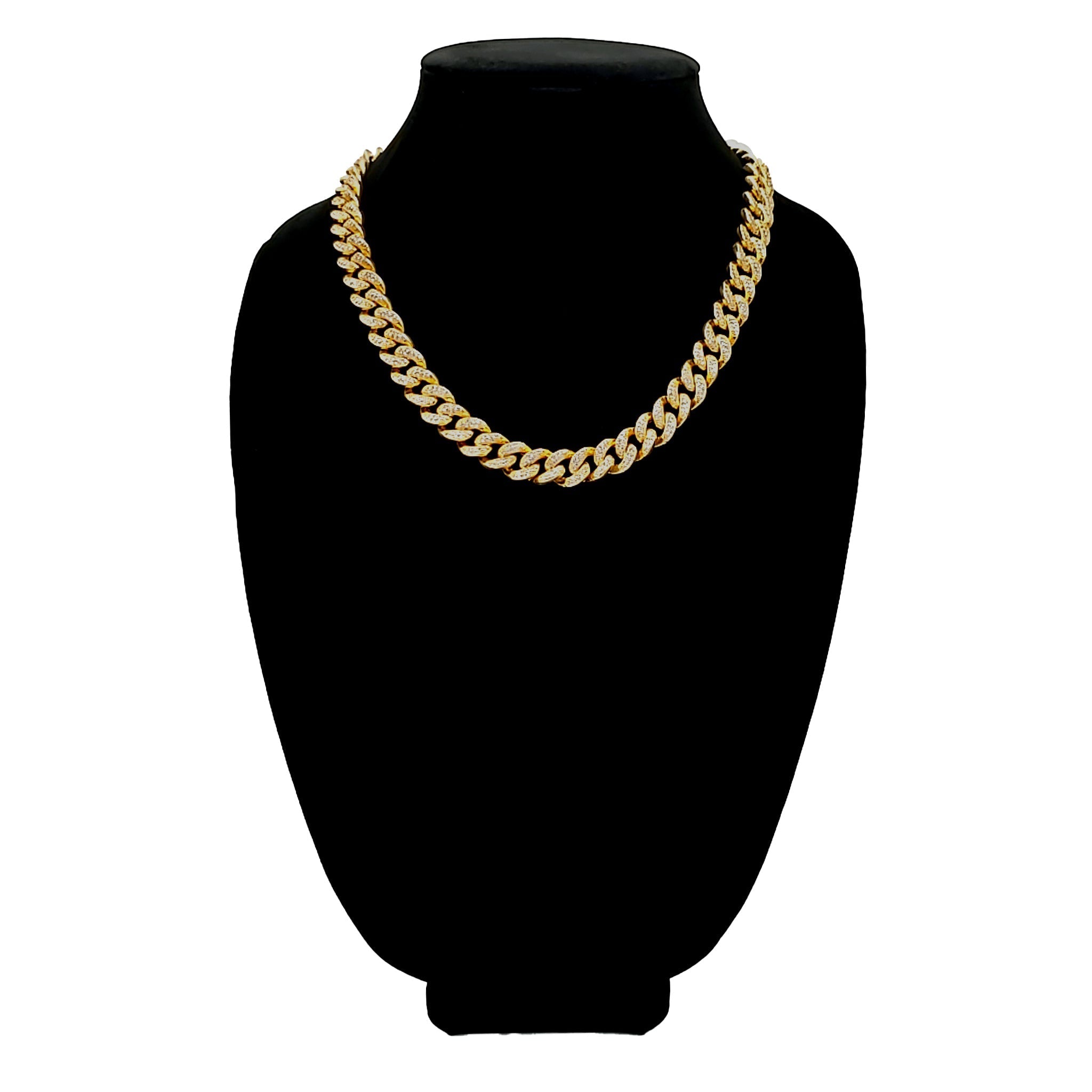 Gold PVD Coated Over Brass Cubic Zirconia Cuban Chain