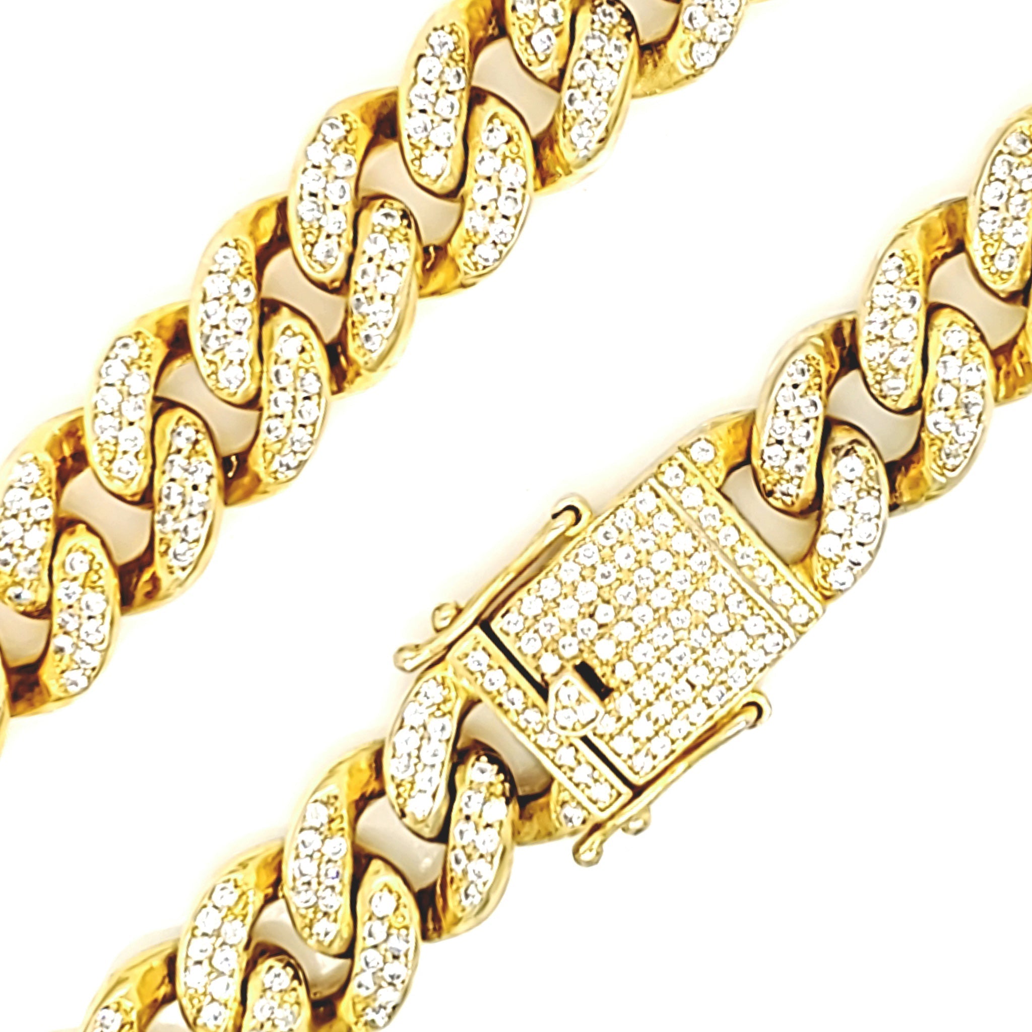 Gold PVD Coated Over Brass Cubic Zirconia Cuban Chain