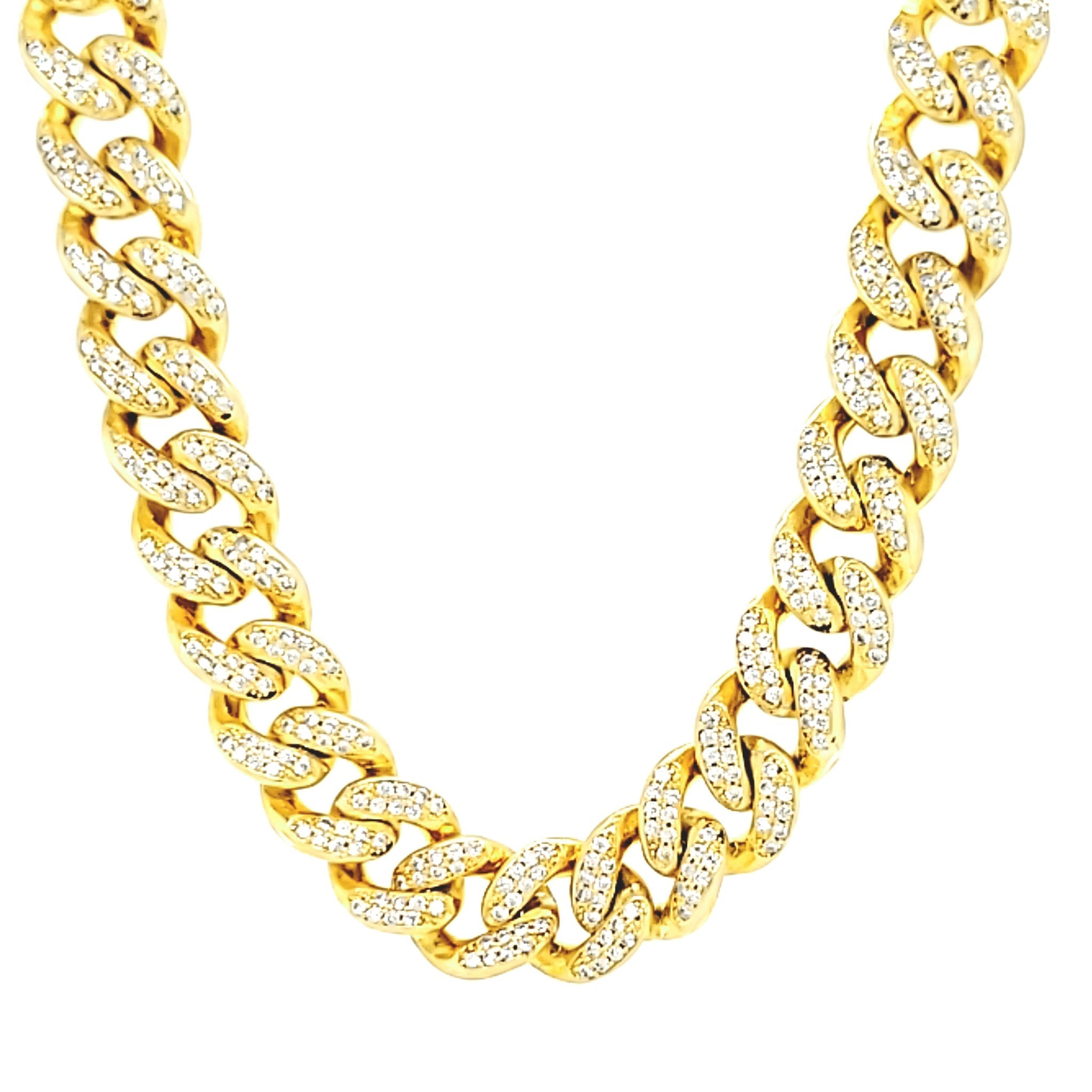 Gold PVD Coated Over Brass Cubic Zirconia Cuban Chain
