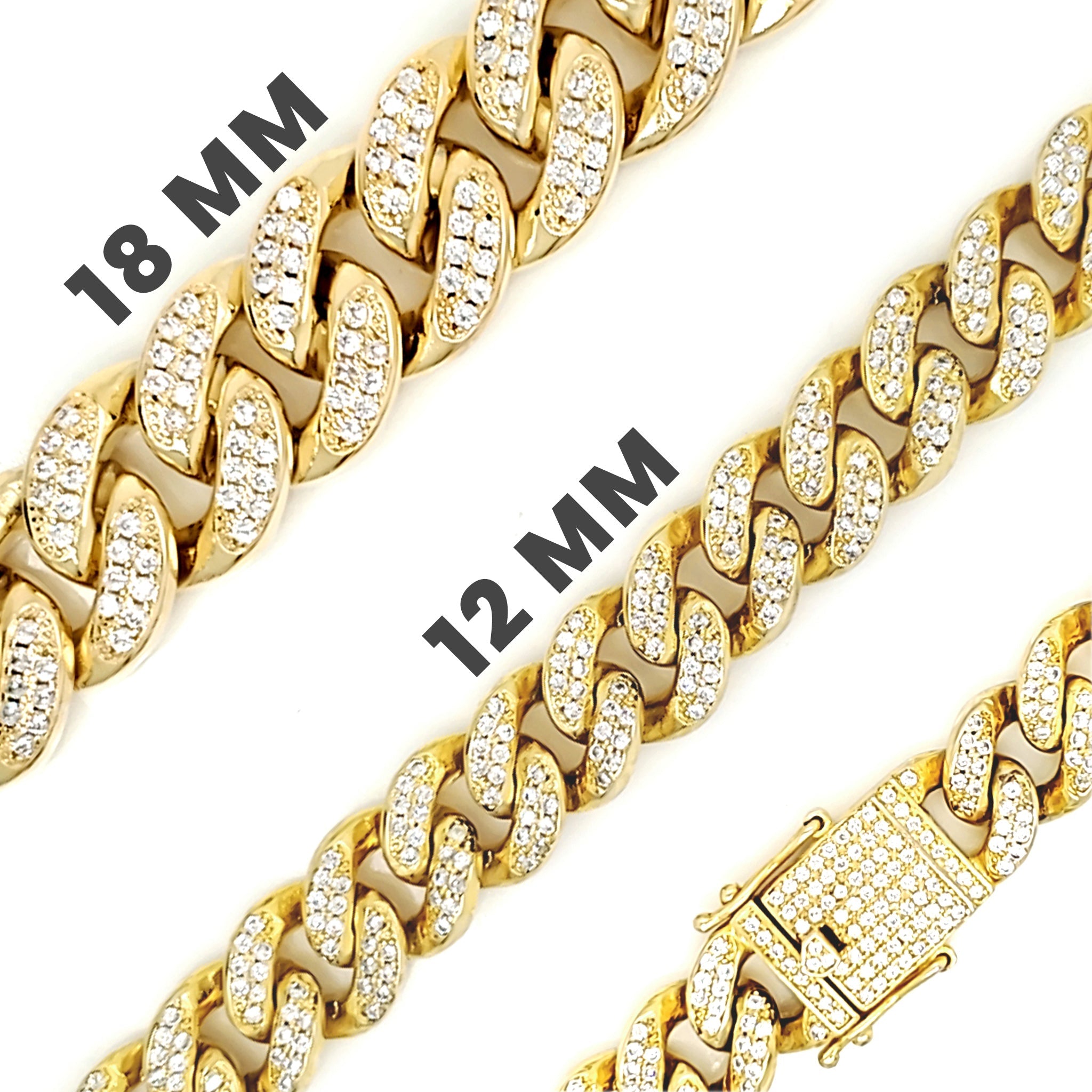 Gold PVD Coated Over Brass Cubic Zirconia Cuban Chain