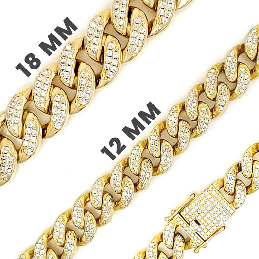 Gold PVD Coated Over Brass Cubic Zirconia Cuban Chain
