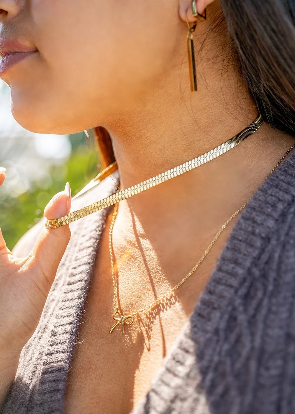 18K Gold PVD Stainless Steel Herringbone Chain Necklace